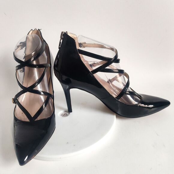 Marc Fisher Heels 7.5 M Black Strappy Patent Leather Sandals Danger Pointy Toe - Picture 6 of 10
